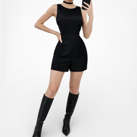 Vintage Y2K Black Sleeveless Casual Tank Dress Shorts Romper Size M - Picture 2 of 7